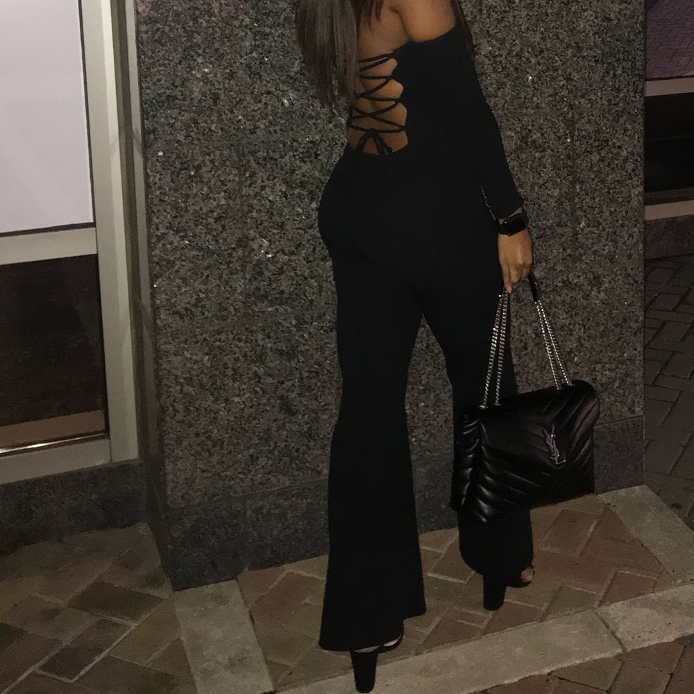 Never Forget You Lace Up Jumpsuit - Black